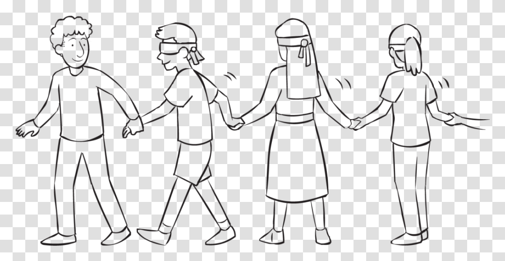 Team Of Blind Folded People Lead By Sighted Team Member Line Art, Hand, Person, Human, Holding Hands Transparent Png
