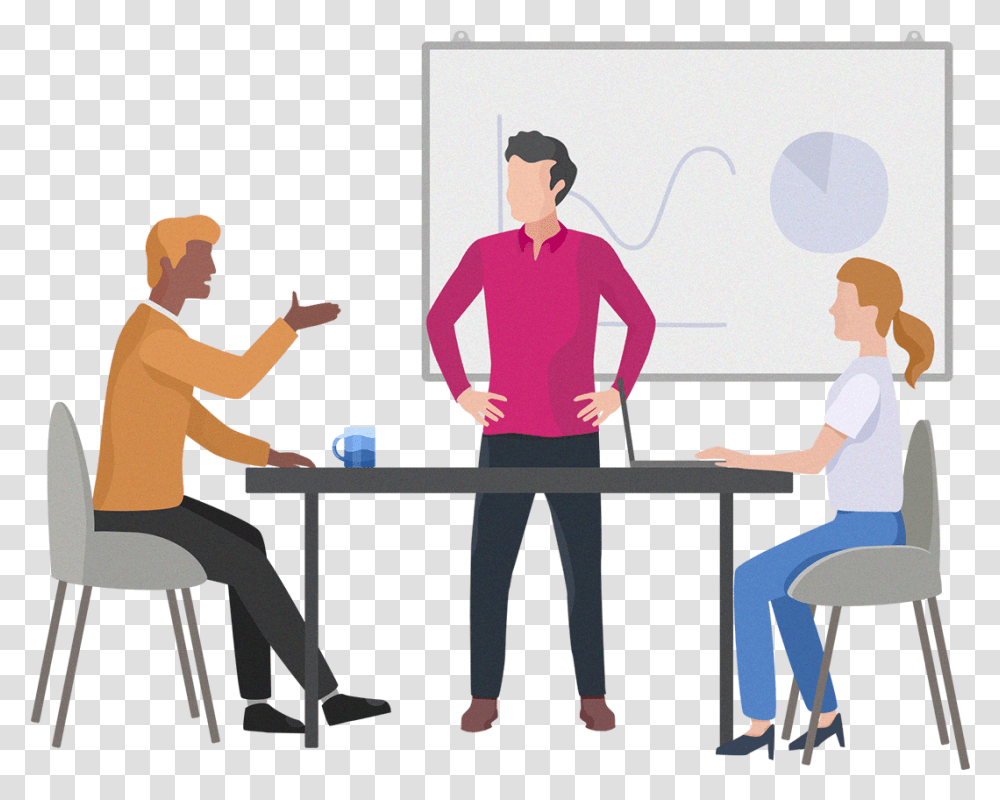 Teamwork Social People Characer Presentation Design Chair, Person, Sitting, Sleeve Transparent Png