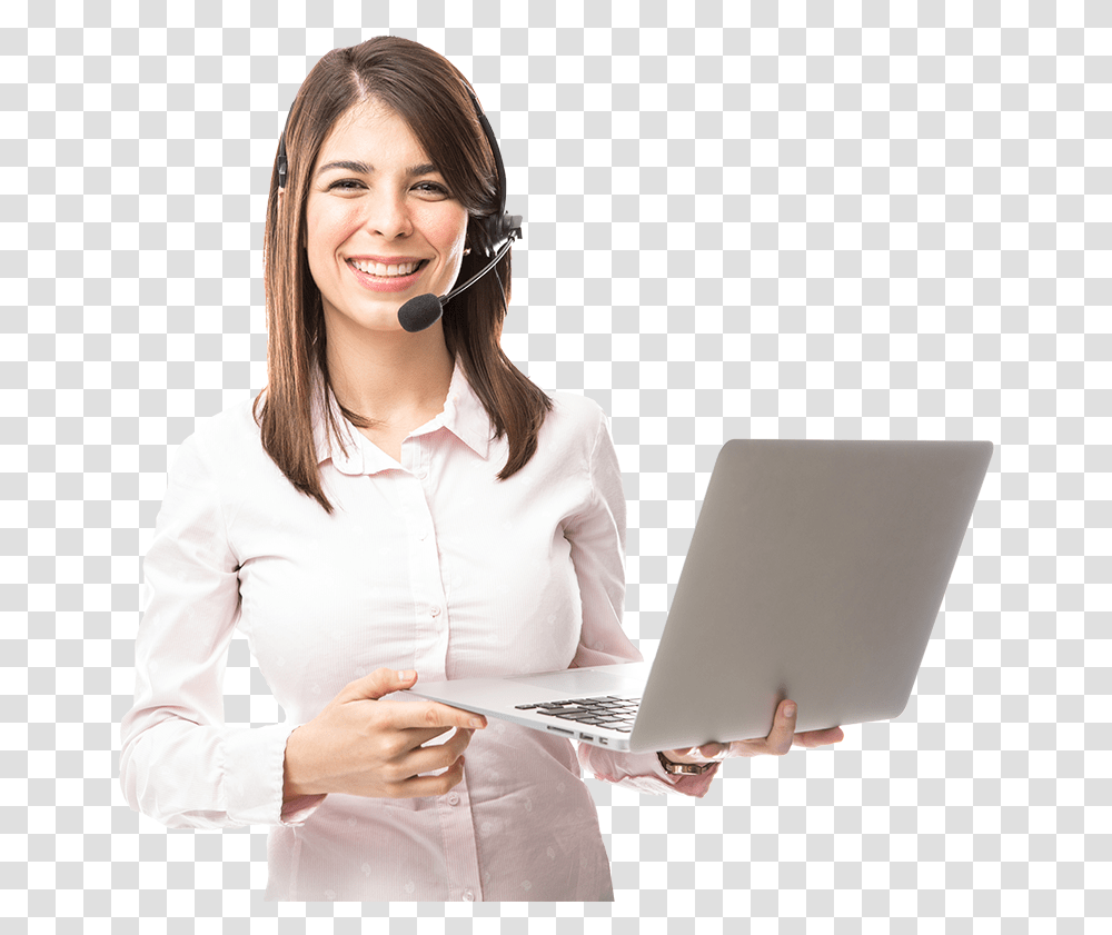 Technical Support Lady With Laptop Girl, Person, Long Sleeve, Shirt Transparent Png
