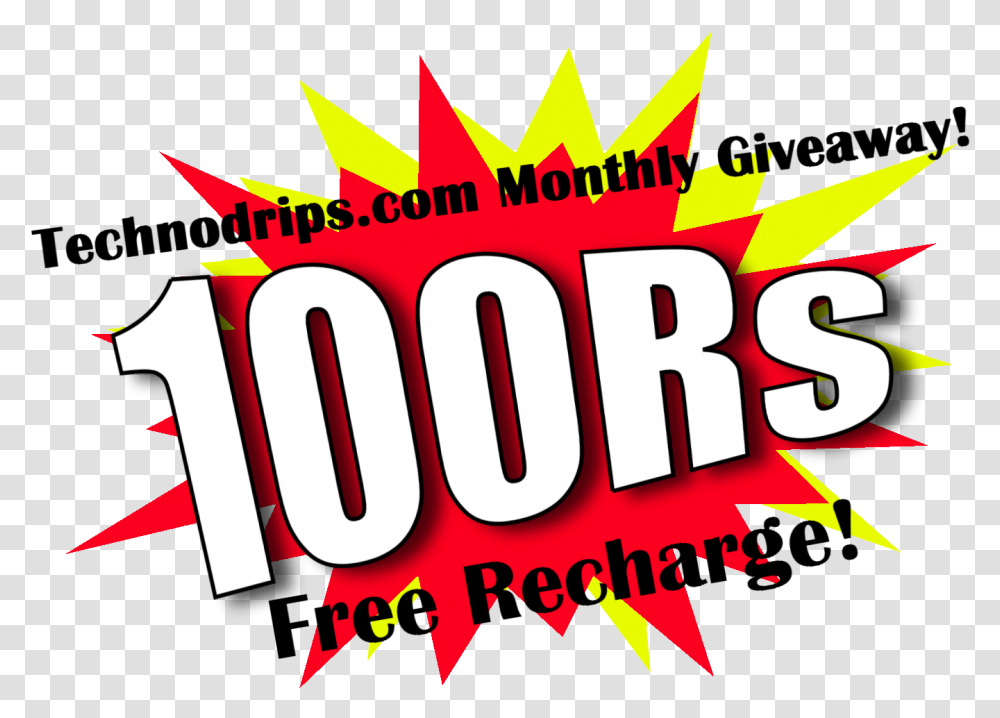 Technodrips 100rs Free Recharge Giveaway Mobile Recharge Giveaway, Label, Alphabet, Word Transparent Png