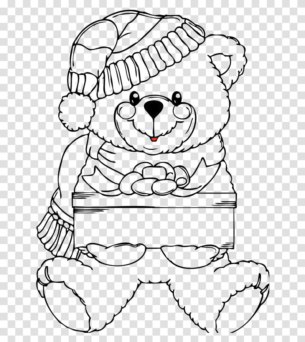 Teddy Bear Black And White Christmas Clipart Black Christmas Teddy Bear Coloring Page, Hand, Weapon, Weaponry, Outdoors Transparent Png