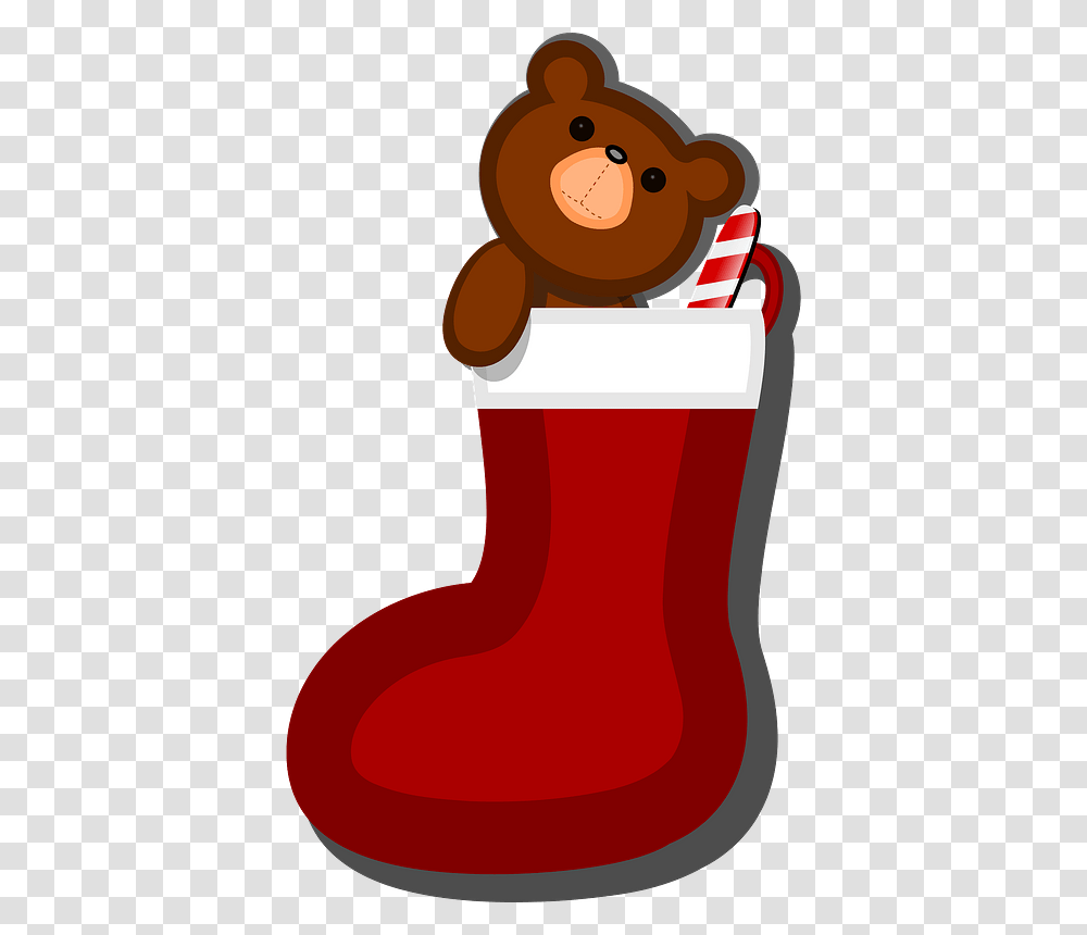 Teddy Bear Stocking Clipart Meia De Natal Com Ursinho, Gift, Christmas Stocking Transparent Png