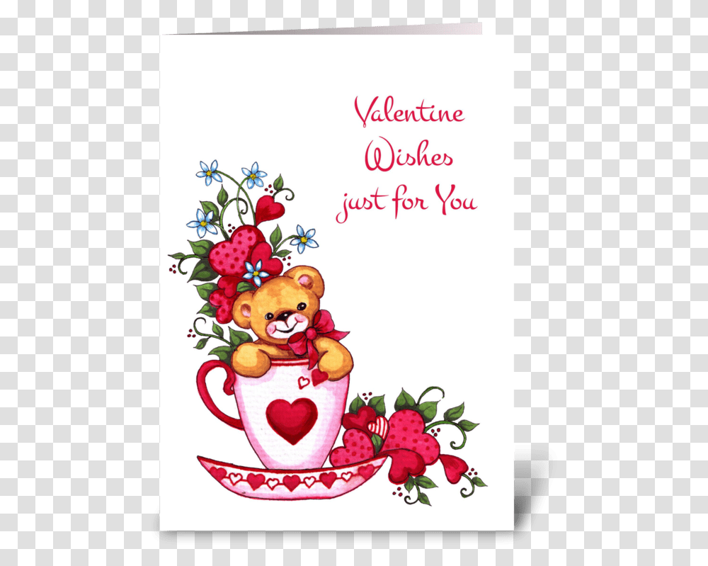 Teddy Bear Tea Cup Valentine's Day Card Greeting Card Greeting Card, Plant, Food, Fruit Transparent Png