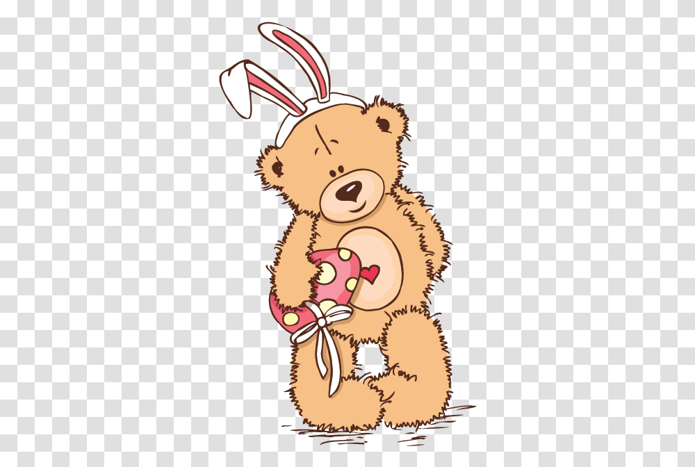 Teddy Bear With Bunny Ears Kids Sticker Happy Easter Bear, Mammal, Animal, Wildlife, Graphics Transparent Png