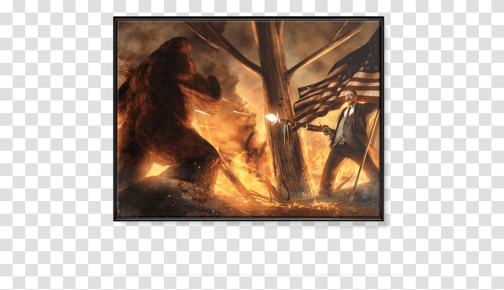 Teddy Roosevelt Vs Bigfoot Teddy Roosevelt Bigfoot, Person, Painting, Outdoors Transparent Png