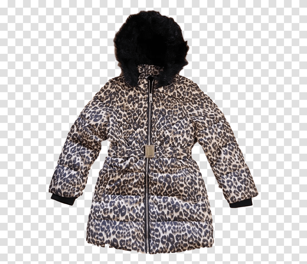 Teen Girls Leopard Print Winter Coat Hoodie, Clothing, Apparel, Jacket, Person Transparent Png