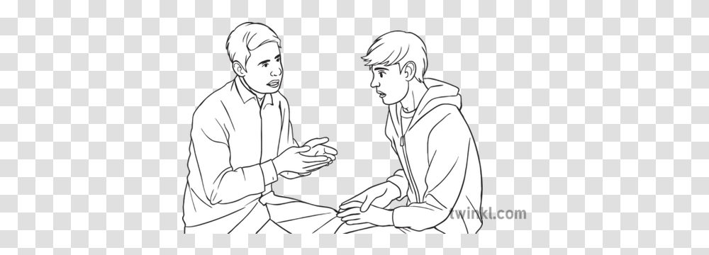 Teenage Boy And Adult Talking Counselling People Ks3 Ks4 Hand, Person, Art, Drawing, Kneeling Transparent Png