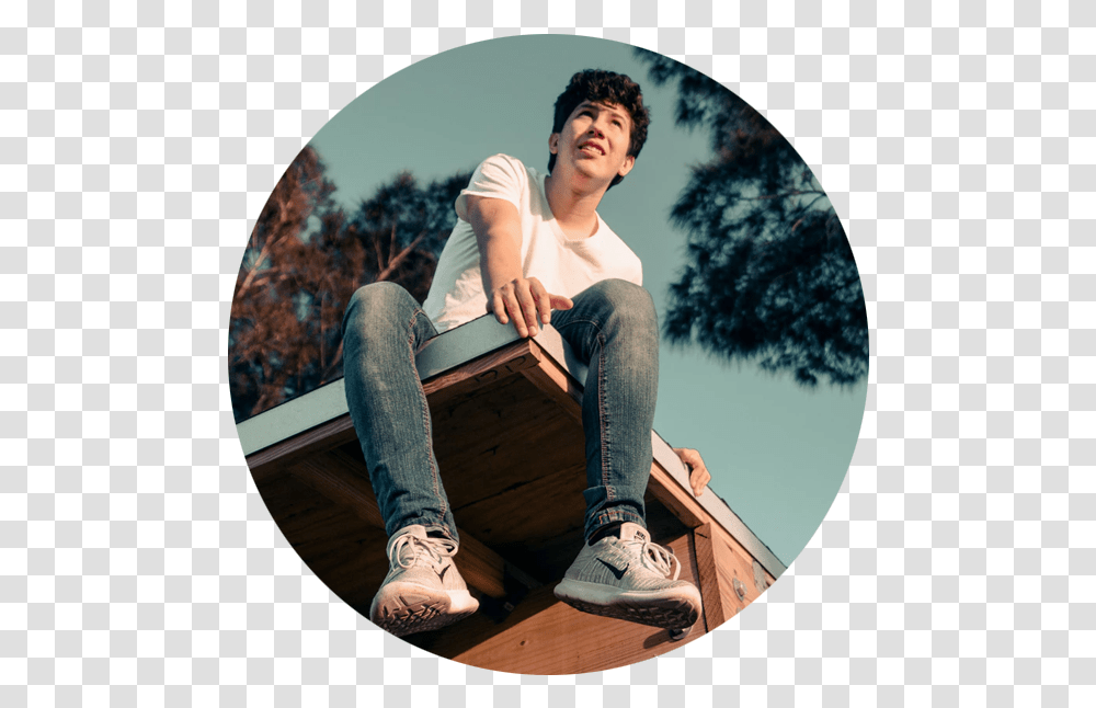 Teenaged Boy Sitting On Edge Of Deck Guy Sitting On Roof, Apparel, Shoe, Footwear Transparent Png