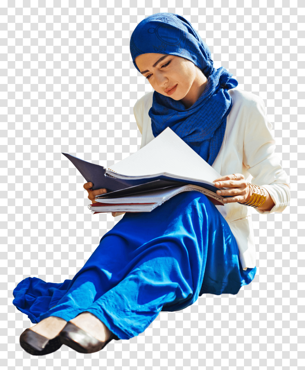 Teenager Woman Student Sitting Arab Ethnic Fashion Cut Out, Person, Reading, Finger Transparent Png