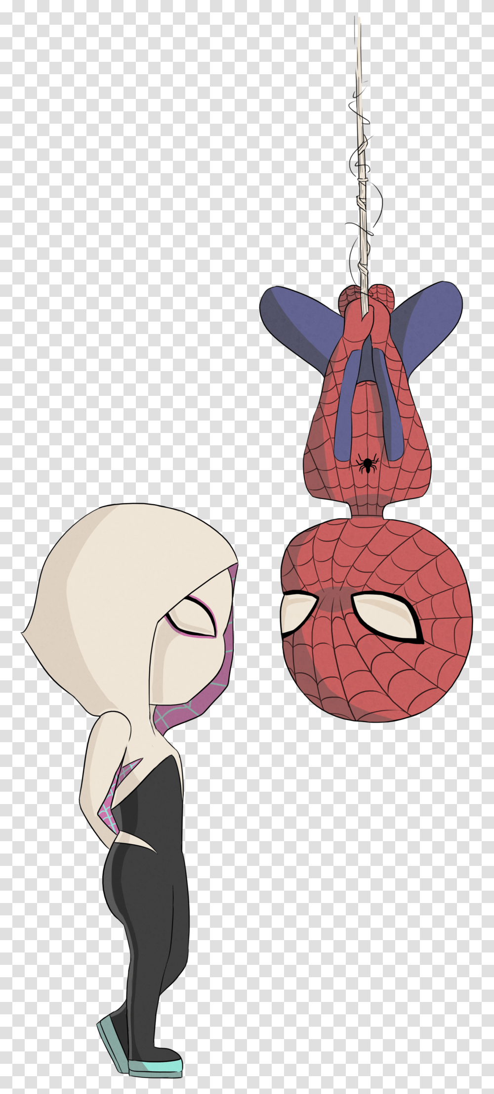 Teepublic Spiderman And Spider Gwen By Meggiemoooooo Spiderman Y Spider Gwen Chibi, Apparel, Head, Hat Transparent Png