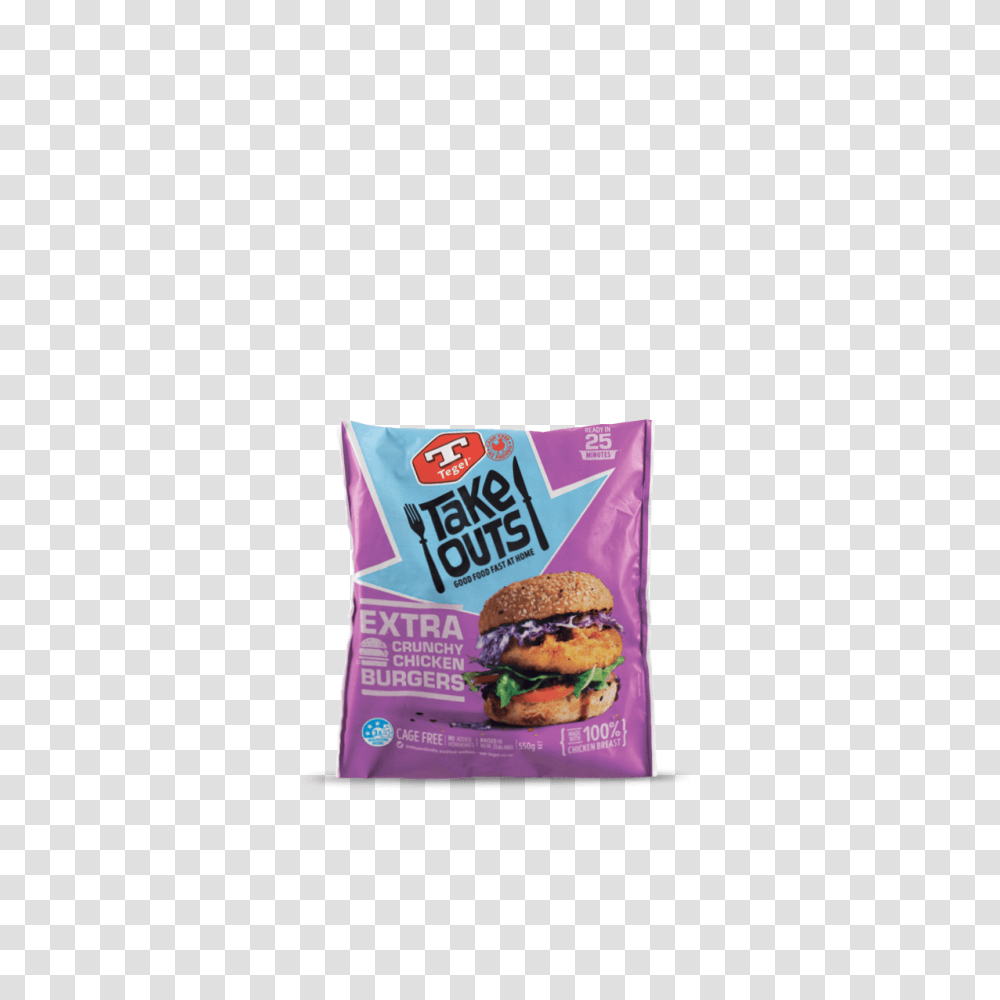 Tegel Take Outs Extra Crunchy Chicken Burgers, Food, Advertisement, Poster, Flyer Transparent Png