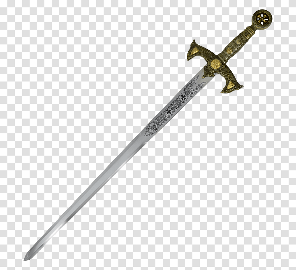 Templar Longsword Gold Sword, Blade, Weapon, Weaponry, Axe Transparent Png