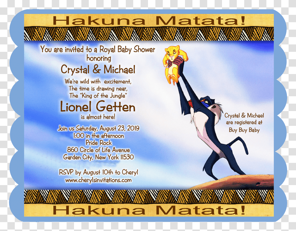 Templates Lion King Baby Shower Invitations Transparent Png