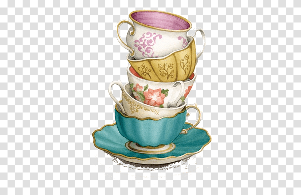 Temporary Tattoo Teacups And Saucers Series Ot Tattoonbeyond Tea Cups Background, Pottery, Wedding Cake, Dessert, Food Transparent Png