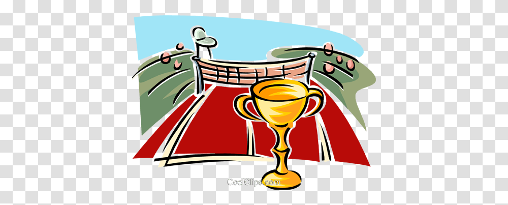 Tennis Court With Trophy Royalty Free Vector Clip Art Illustration, Glass, Goblet, Crowd, Alcohol Transparent Png
