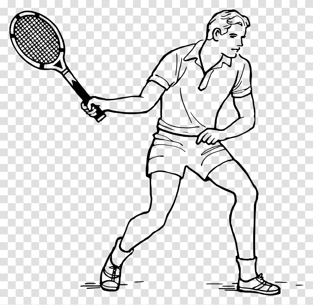 Tennis Tennis Player Line Drawing, Gray, World Of Warcraft Transparent Png