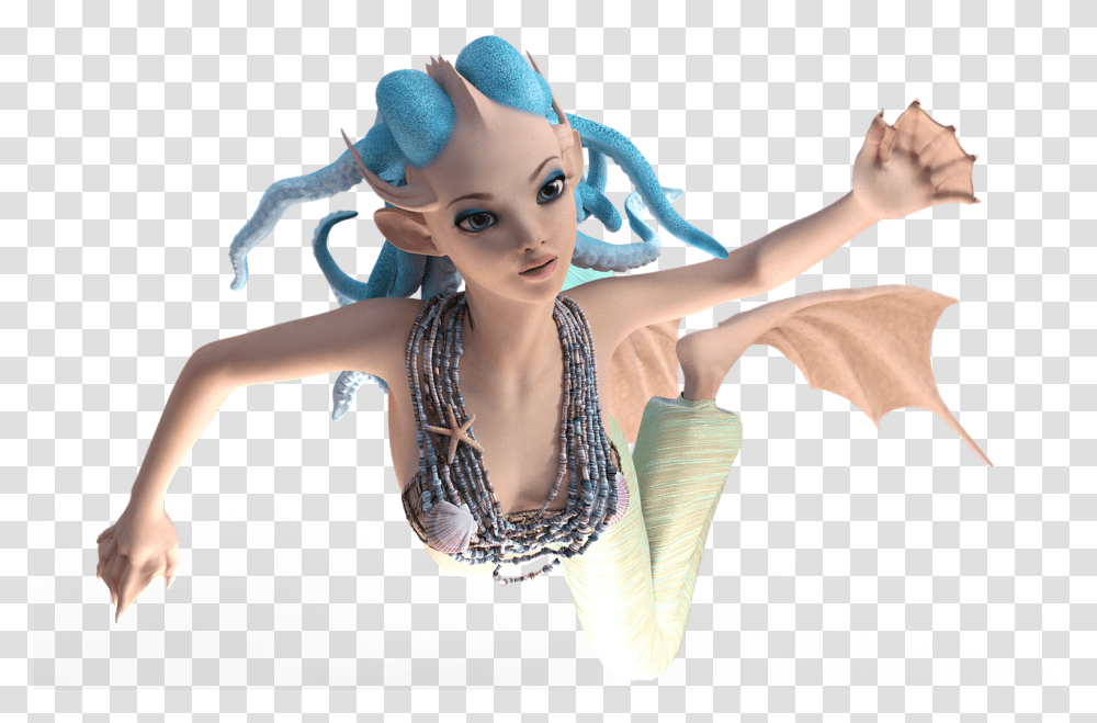 Tentacle Fantasy Mermaid Fins Fish Skin Sea Swim Mermaid Tentacle Hair, Doll, Toy, Person, Human Transparent Png