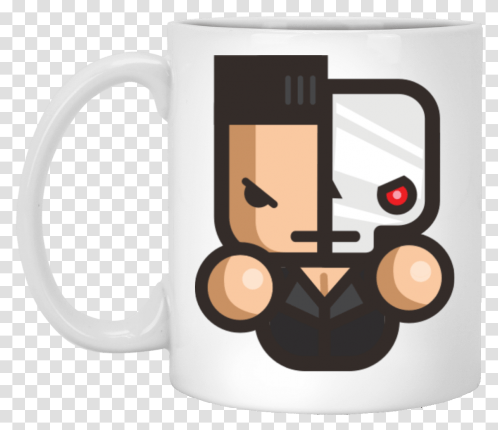 Terminator Half Face White Mug Beer Stein, Coffee Cup, Soil, Espresso, Beverage Transparent Png