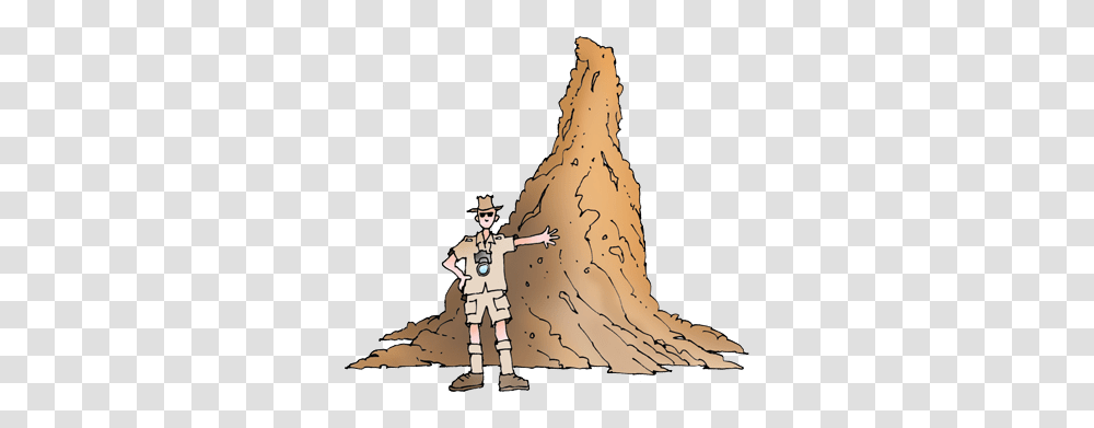 Termites In The News Termitat Termite Mound Cartoon, Person, Outdoors, Tree, Plant Transparent Png