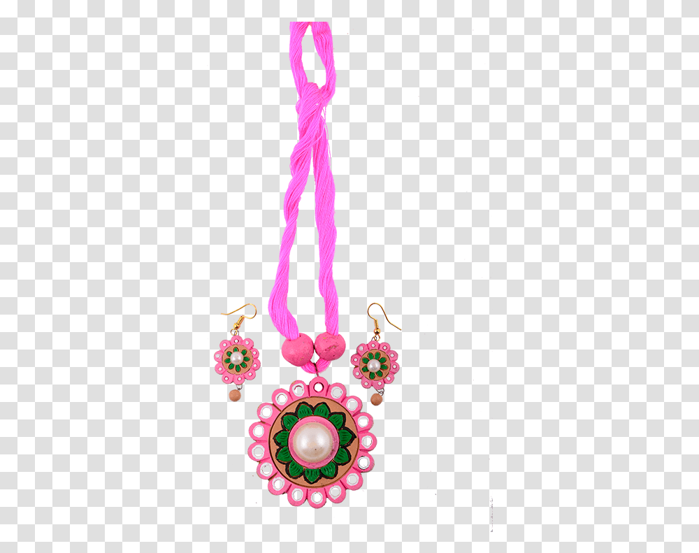 Terracotta Pink Necklace With Green Flower Pattern Chain, Accessories, Accessory, Pendant, Jewelry Transparent Png