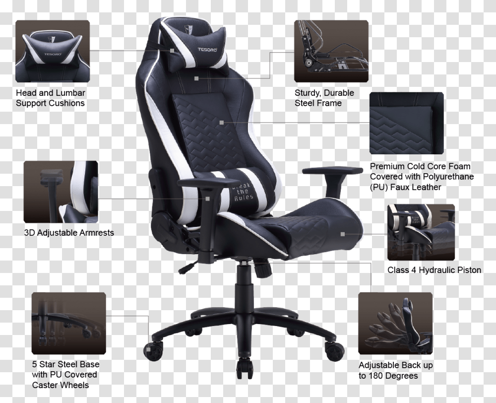 Tesoro Introduces New Zone Balance Gaming Chairs Features Of A Gaming Chair, Cushion, Furniture, Headrest Transparent Png