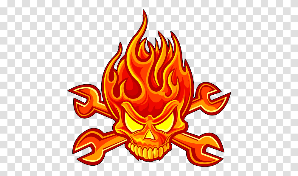 Tete De Mort Feu Orange Logos Fire Skull Clipart Cartoon Skull On Fire, Flame, Bonfire, Lobster, Seafood Transparent Png