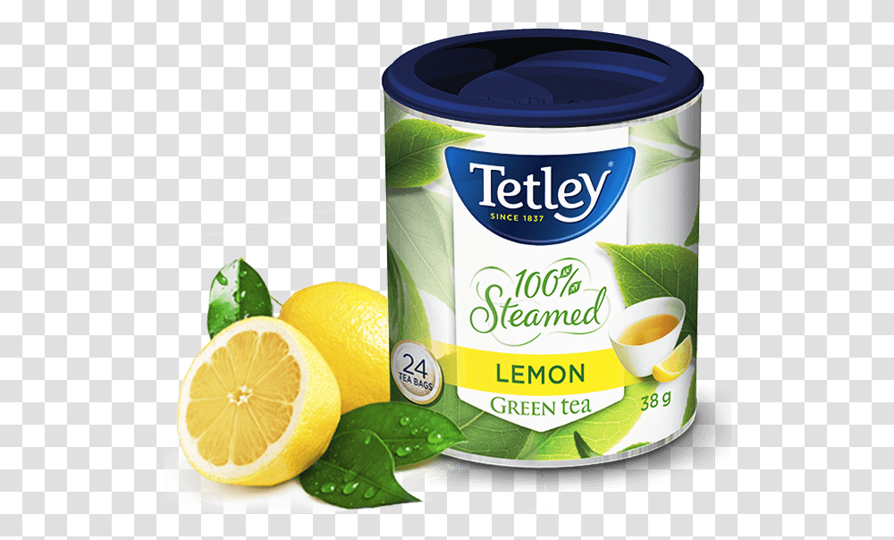 Tetley 100 Steamed Green Tea With Lemon Tetley Steamed Green Tea, Plant, Citrus Fruit, Food Transparent Png