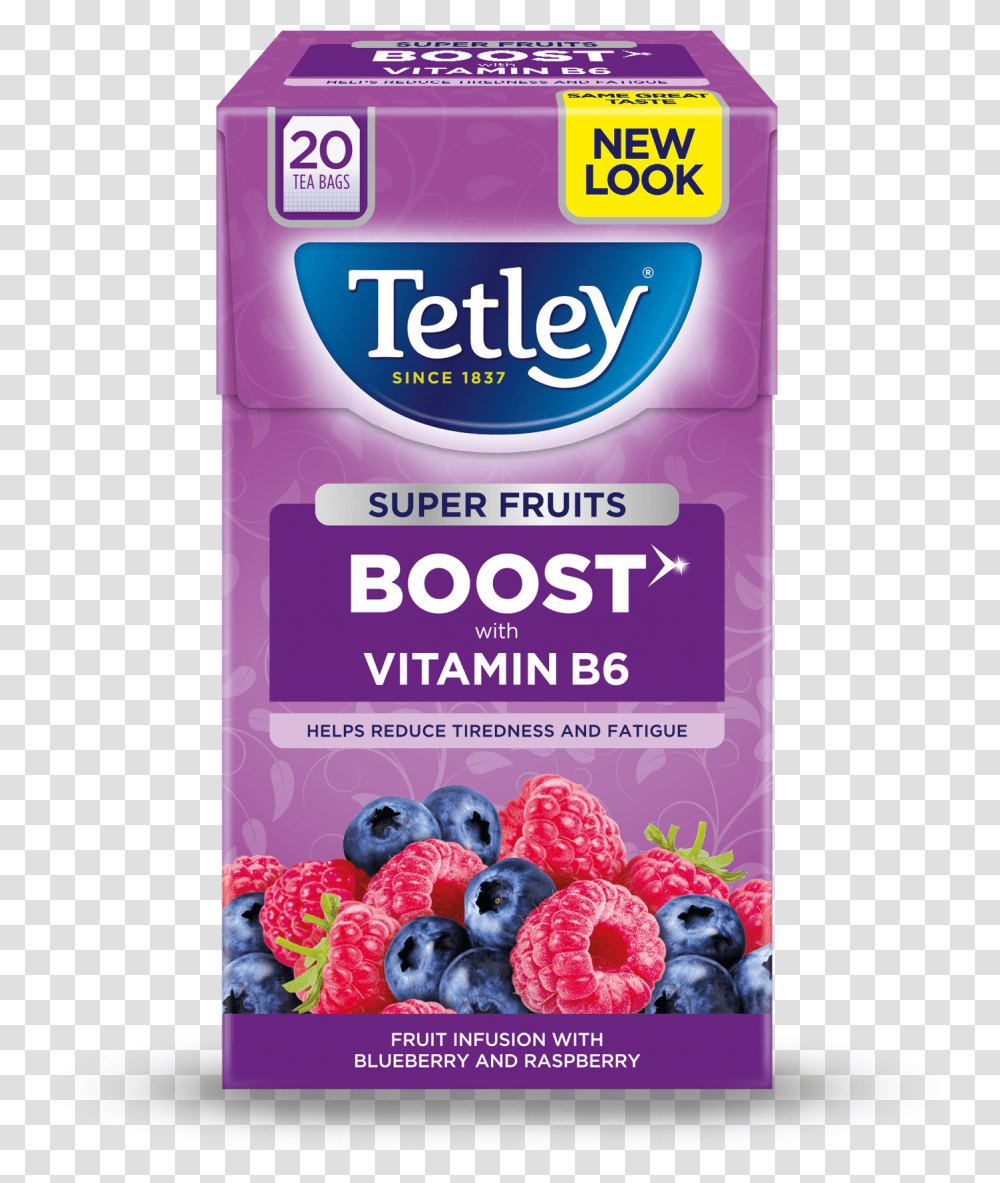 Tetley Super Fruits Boost Blueberry & Raspberry Uk Tetley Fruit Tea Boost, Plant, Food, Flyer, Poster Transparent Png
