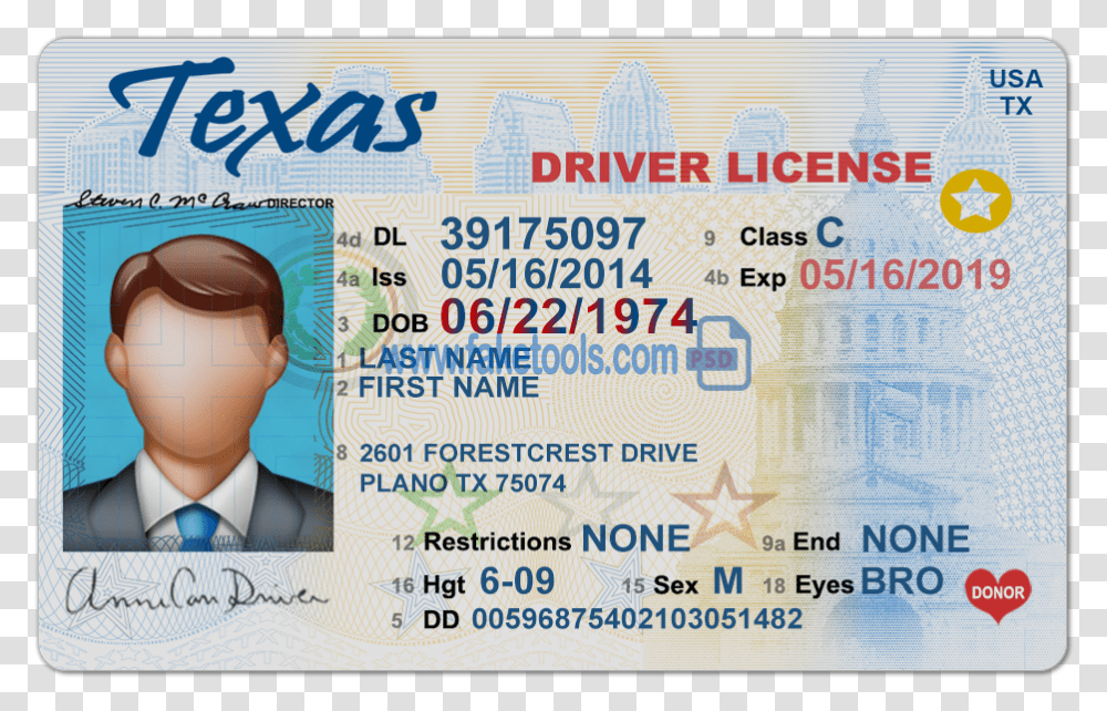 Texas Driver License Psd Template Texas Driver's License, Driving License, Document, Person Transparent Png