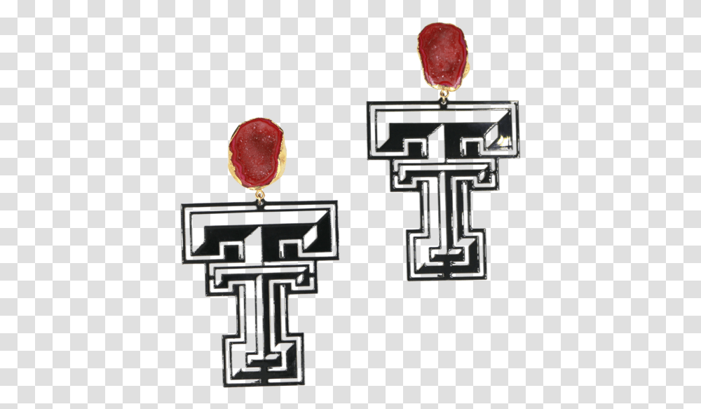 Texas Tech Black Logo Earrings With Red Geode Drawing, Crystal, Urban, Downtown, City Transparent Png