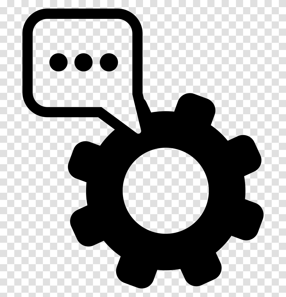 Text Settings Symbol Of A Cogwheel With A Speech Bubble Sms Setting Icon, Machine, Gear, Shovel, Tool Transparent Png