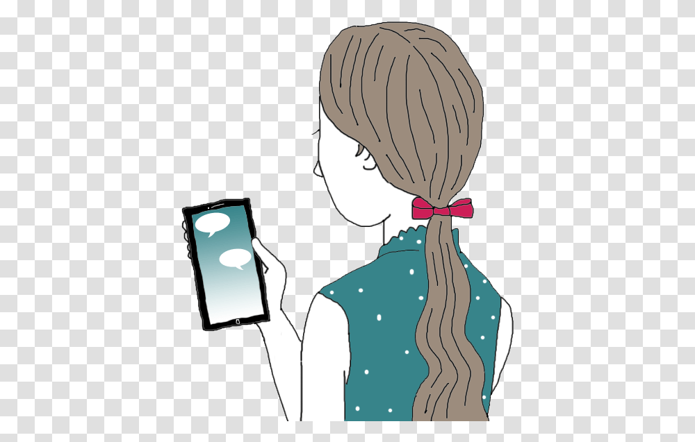 Texting Cartoon Girl On Texting, Person, Face, Electronics Transparent Png