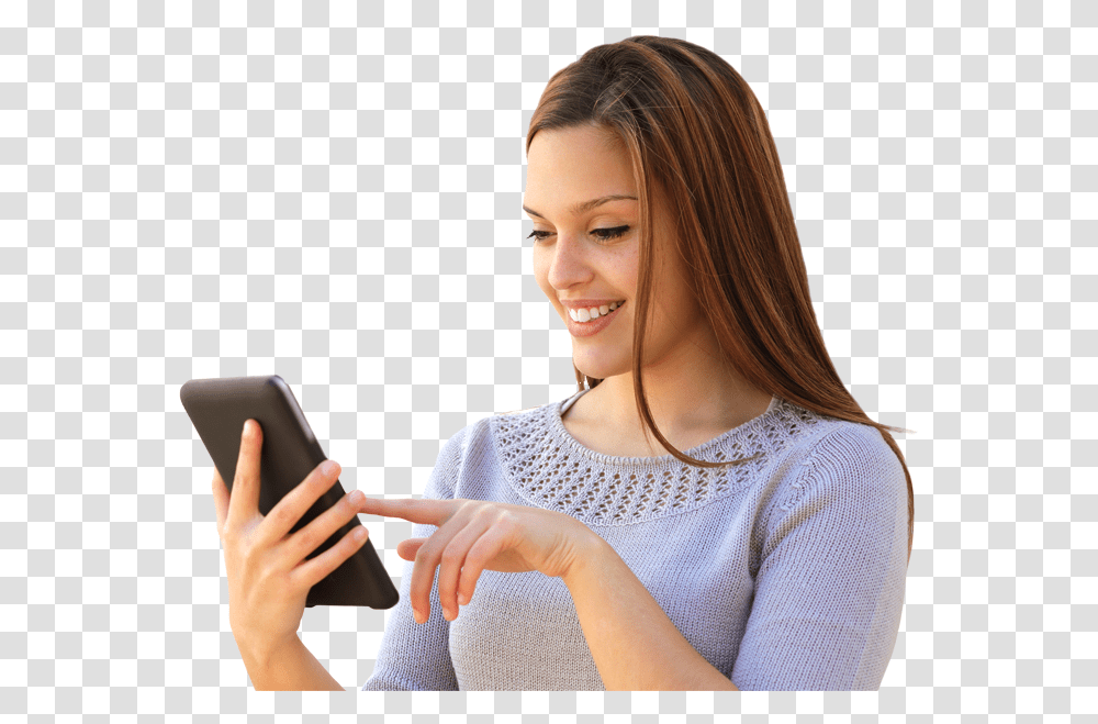 Texting On A Tablet, Person, Female, Computer, Electronics Transparent Png