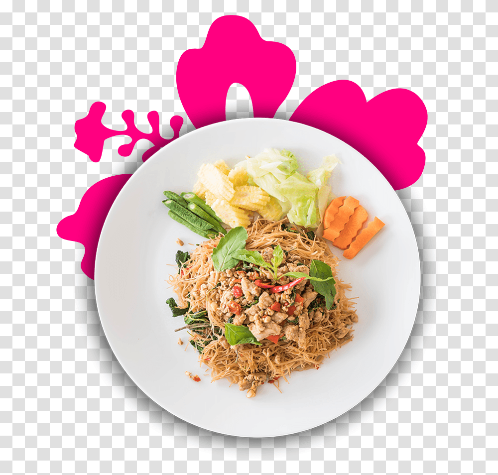 Thai Food Plate Pink Flower Thai Food Top View, Plant, Produce, Vegetable, Meal Transparent Png