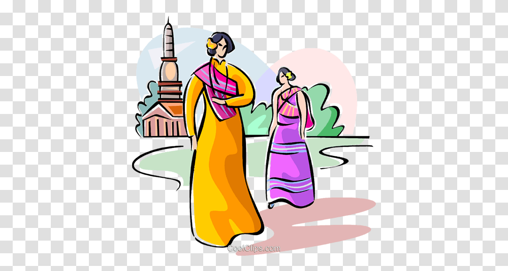 Thai People In Traditional Costume Royalty Free Vector Clip Art, Person, Drawing, Architecture Transparent Png