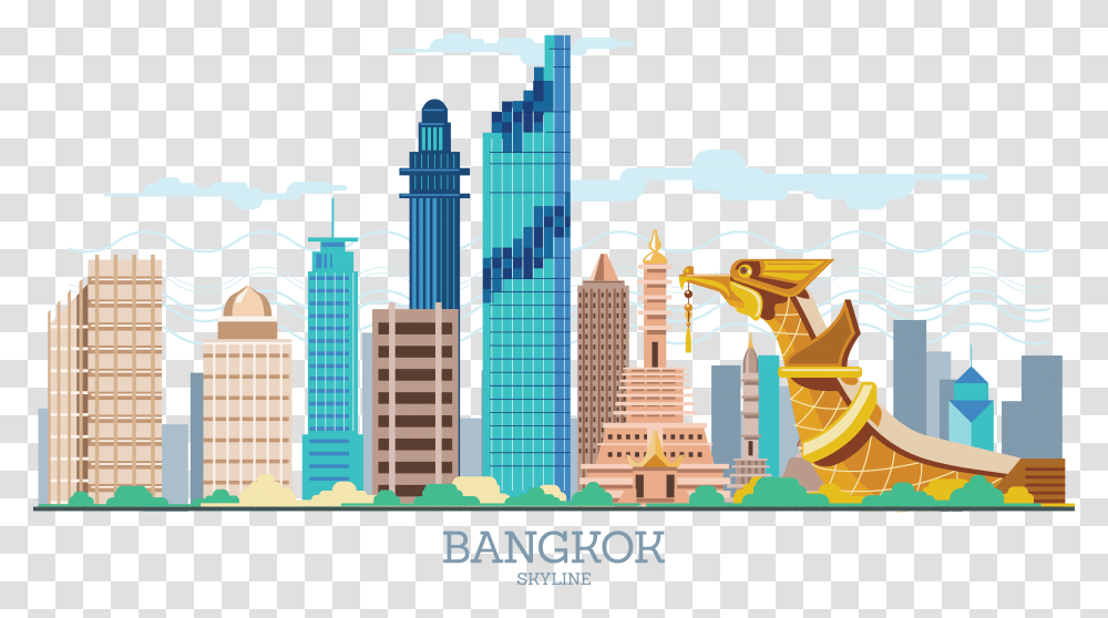 Thailand Siam Euclidean Bangkok Skyline Vector Bangkok Building, High Rise, City, Urban, Metropolis Transparent Png