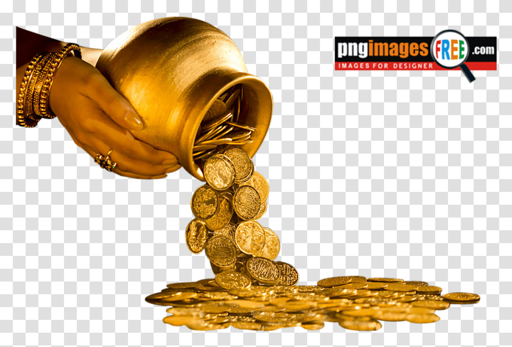 Thali Hd Picture Background Falling Gold Coins, Money, Treasure, Wristwatch, Person Transparent Png
