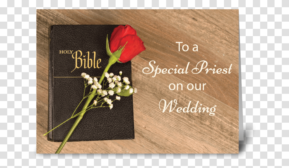 Thank You Catholic Priest For Wedding Greeting Card Bible With Rose, Plant, Flower, Petal, Floral Design Transparent Png