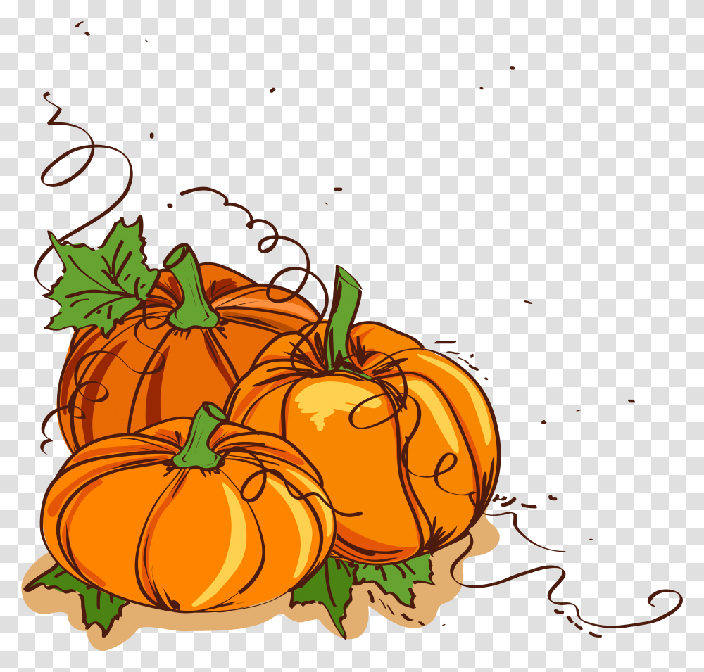 Thanksgiving Dinner Pumpkin Clip Art Pumpkin With Vines Clipart, Plant, Vegetable, Food Transparent Png