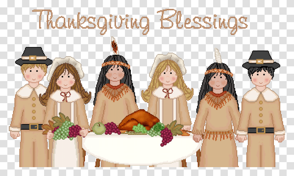 Thanksgiving Indians Clipart Vector Black And White Pilgrims And Indians Feast, Doll, Toy, Person, Plant Transparent Png