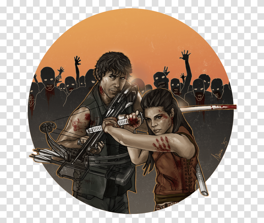 The 100 The Walking Dead Crossover Blake Siblingsedit Octavia Blake And Daryl Dixon, Person, Book, Comics, Hand Transparent Png