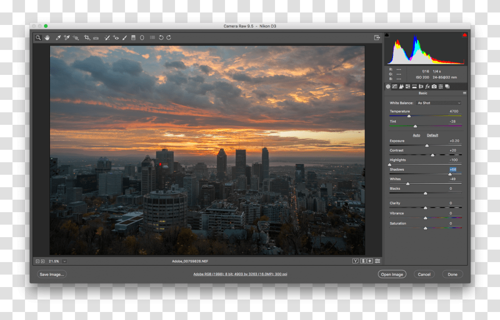 The Adobe Photoshop Interface Showing A Raw Image Camera Raw, Nature, Outdoors, Landscape, Sky Transparent Png