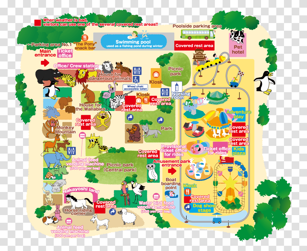 The Amusement Park Along With The Zoo Is For Children Map Japan Zoo, Game, Neighborhood, Urban, Vegetation Transparent Png