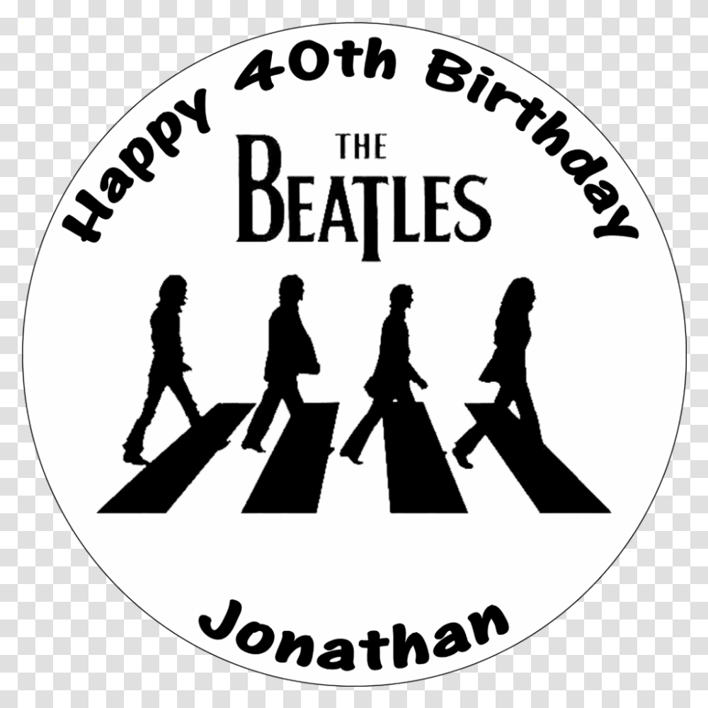The Beatles Black & White Abbey Road Round Birthday Cake Topper Beatles Cake Topper, Person, Tarmac, Word, Symbol Transparent Png