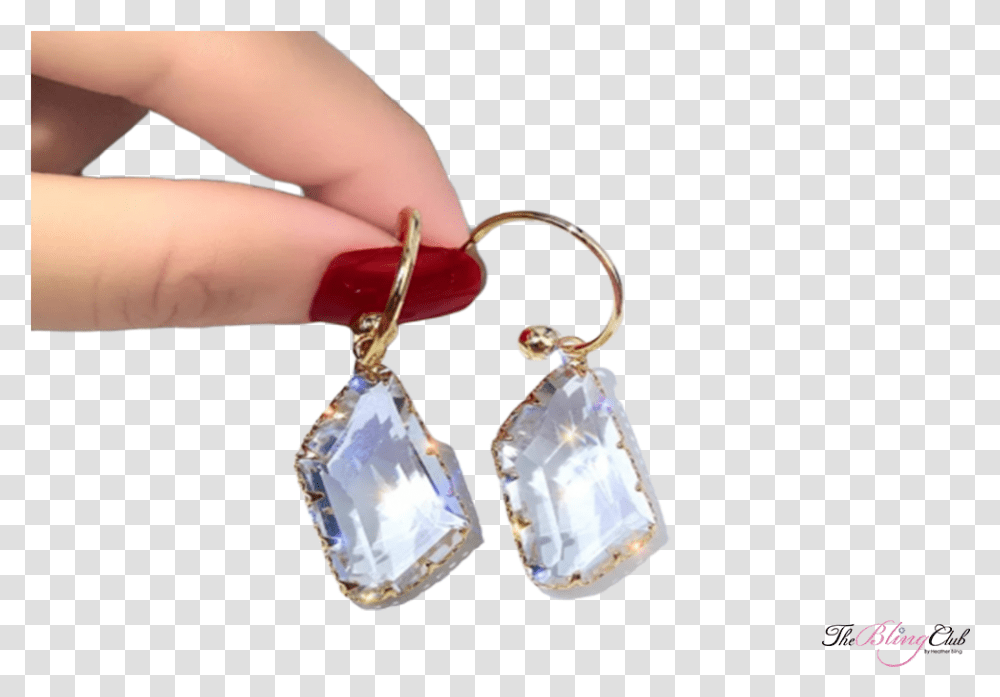 The Bling Club Gold Hoops Dangling Emerald Cut Crystal Earrings, Person, Human, Accessories, Accessory Transparent Png