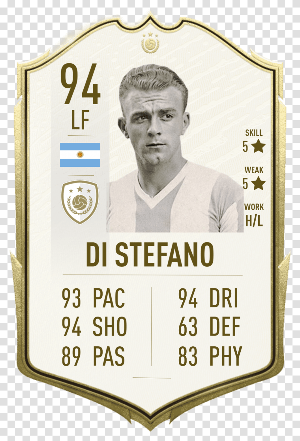 The Blonde Arrow Di Stefano Is My Zidane Fifa 20 Card, Person, Text, Advertisement, Poster Transparent Png