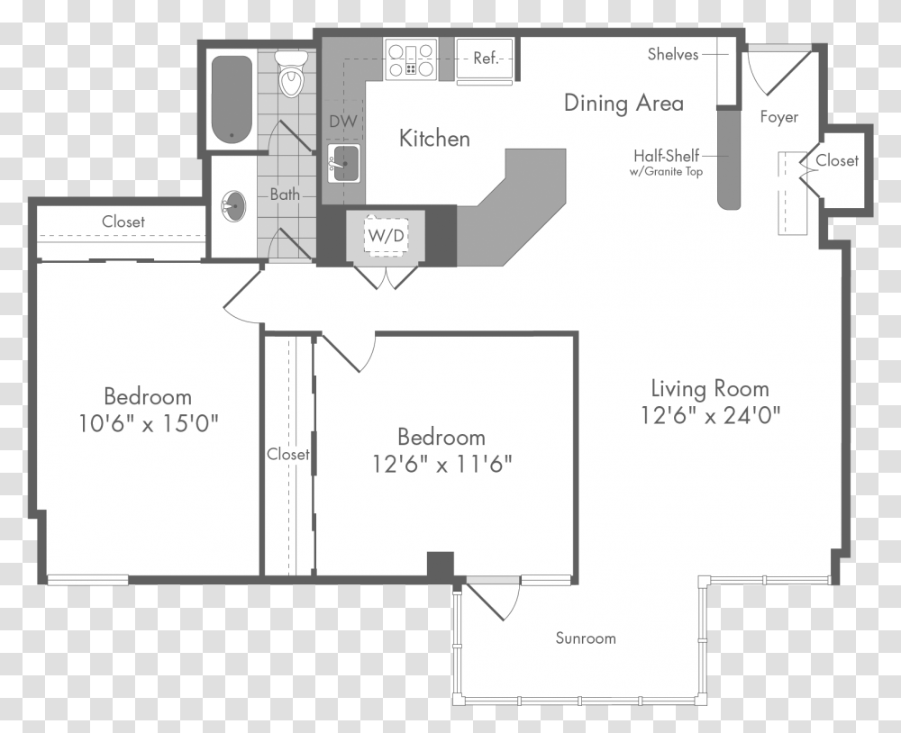 The Bradley 2 Bedroom Apartment Floor Plan At The Monterey Floor Plan, Diagram, Plot Transparent Png