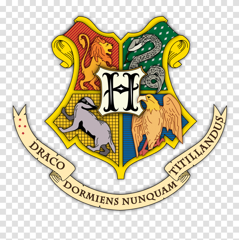 The Coat Of Arms Of Hogwarts Representing The Four Houses, Logo, Trademark, Emblem Transparent Png