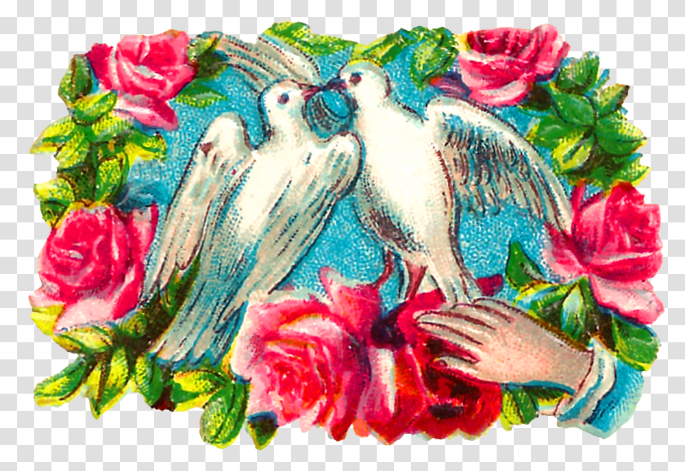 The Colorful Romantic Clipart Images Of Pairs Of Doves Floral Design, Painting, Doodle, Drawing, Modern Art Transparent Png