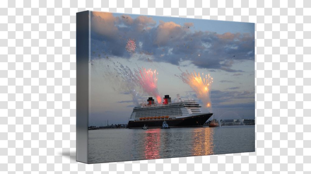 The Cruise Ship Disney Fantasy With Fireworks By Bradford Martin Cruiseferry, Boat, Vehicle, Transportation, Nature Transparent Png